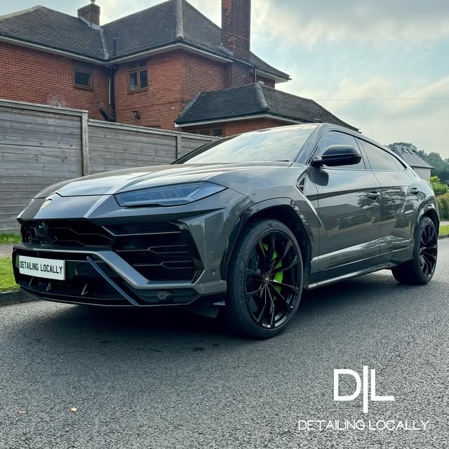 Grey Lamborghini Urus after a detail